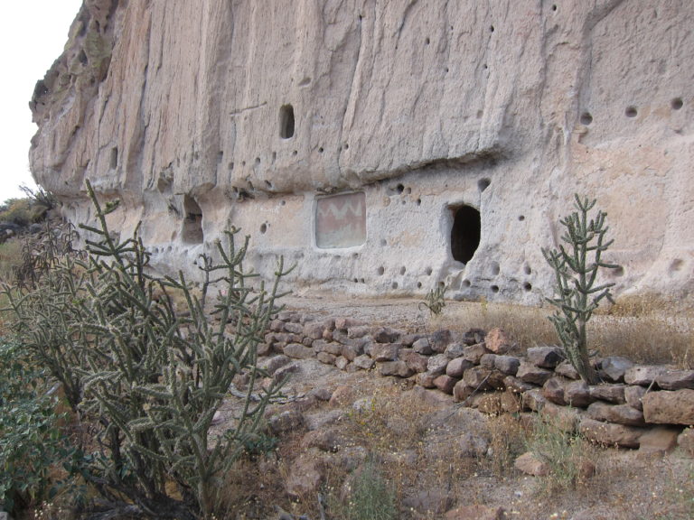 image of ancient red painted art panel at Bandelier National Monument
