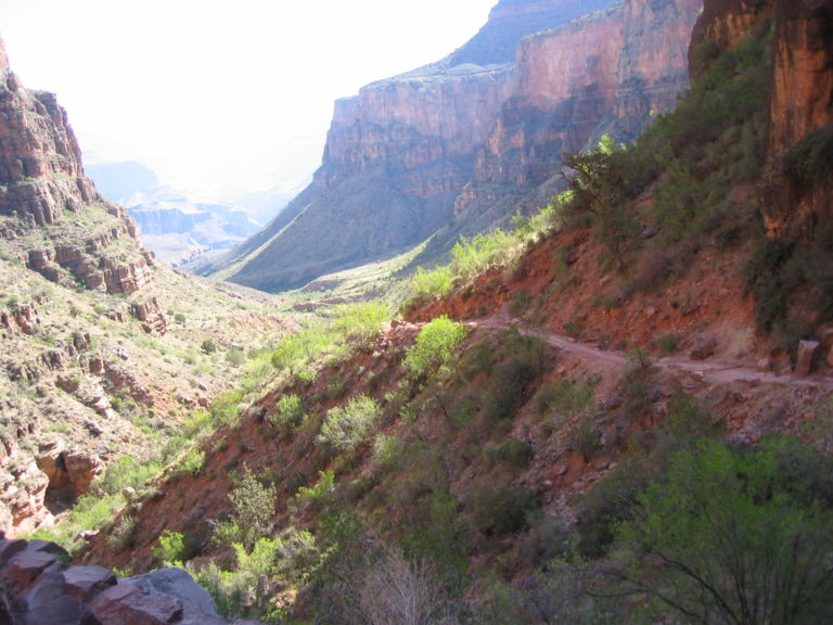 view of the Bright Angel Trail climbing to the South Rim