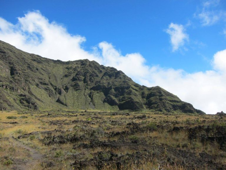 the Halemau'u Trail climbing a cliffside out of Haleakala Crater
